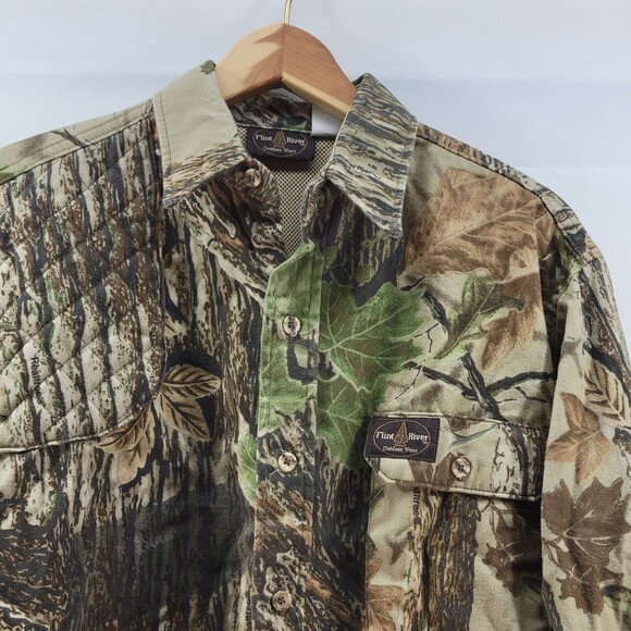 VTG Flint River Flannel Shirt Mens Medium Hunting Shooting Camo Button Vented - Picture 4 of 15